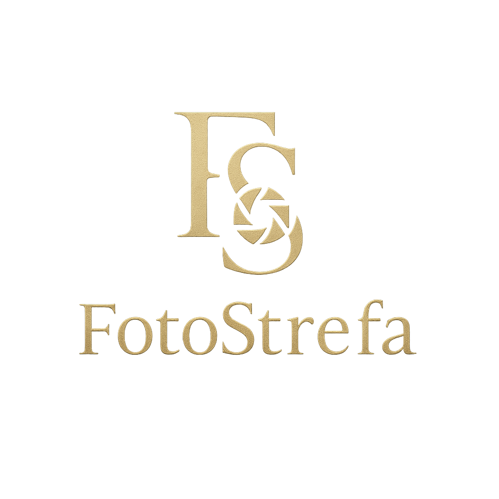 Logo FotoStrefa – złoty monogram FS